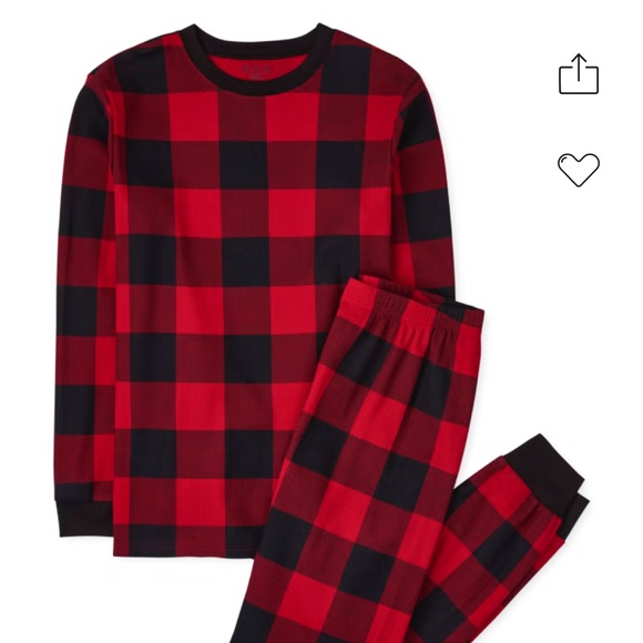 Unisex Adult Matching Family Thermal Buffalo Plaid Cotton Pajamas - Ruby - Picture 1 of 2
